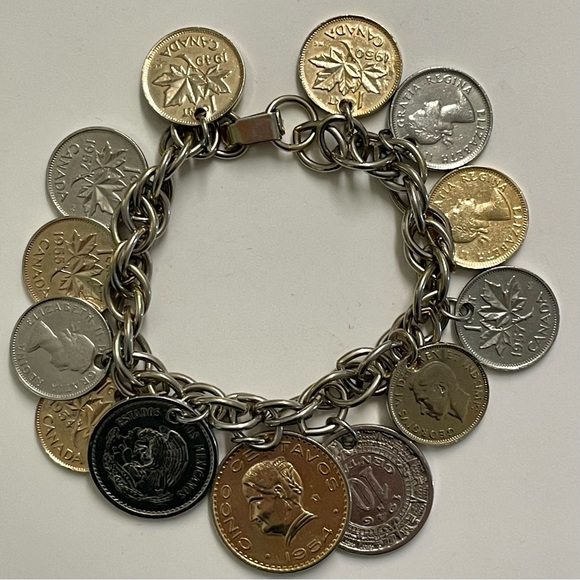 Vintage Coins Bracelet with Canadian and Mexican Coins 7” - Picture 2 of 4